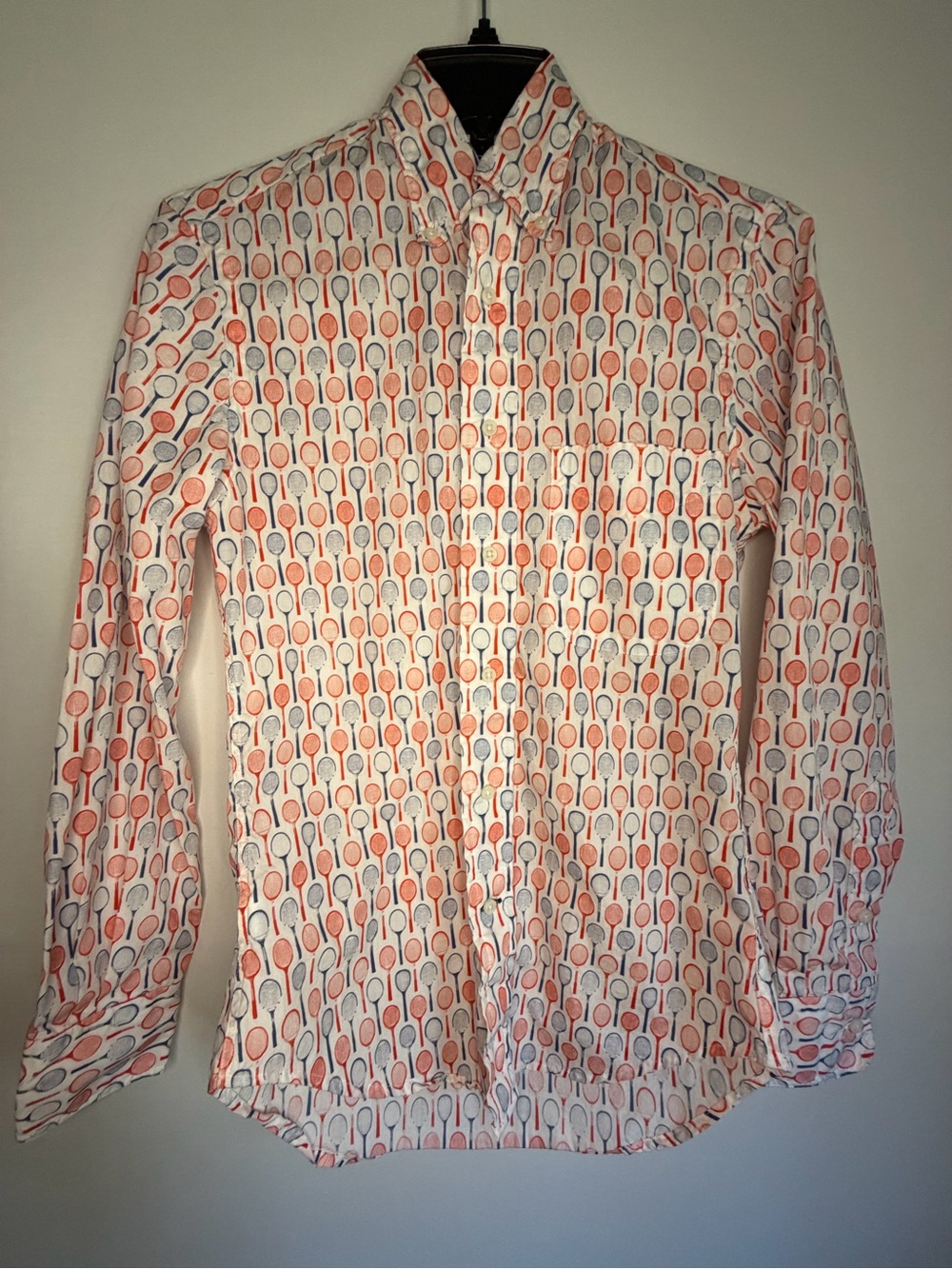 Gitman Bros Vintage Shirt Mens XS Tennis Racquet Print Long Sleeve Button down
